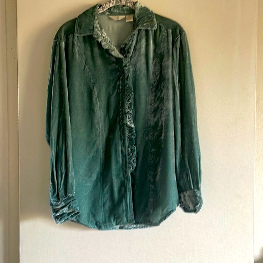 J jill bottom down long sleeve shirt teal blue